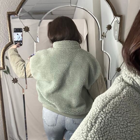 Anthropologie Avec Les Filles Mixed Media Quilted Sleeve Teddy Jacket L - Picture 3 of 5